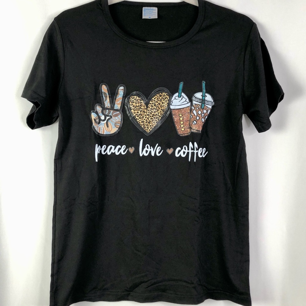 NWOT Tees Peace, Love, Coffee black t-shirt